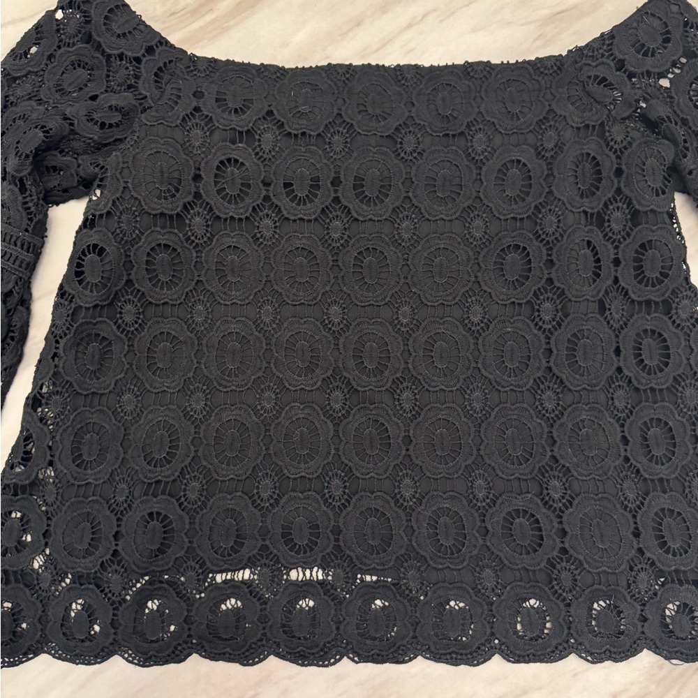 Lulu's Black Laced Off The Shoulder Blouse Size Med Excellent-Condition - Picture 5 of 8